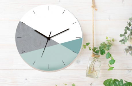 A stylish Nordic Wall Clock for sophisticated interiors/Minimalist Wooden wall clock Concrete textu