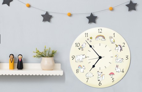 Kids Wall Clock/Round wooden Wall Clock for kids room/animal wall art nursery