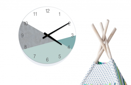 שעון קיר בעיצוב נורדי/שעון לחדרי  ילדים  ונוער/ שעון דקורטיבי למטבח/גווני טורקיז