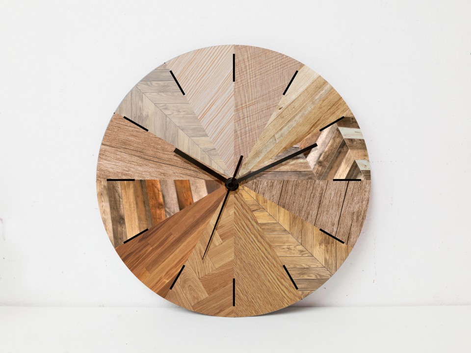 שעון טקסטורות עץ עם מנגנון שקט - שעון קיר בעיצוב מקורי 